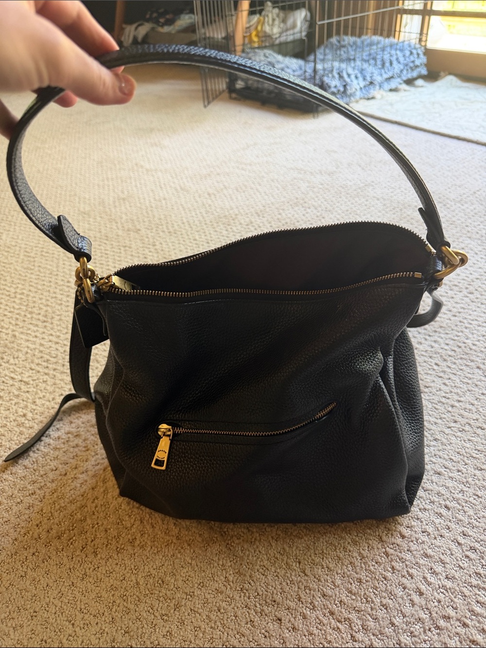 Coach Black Pebbled Leather Shoulder Bag with Gold Hardware